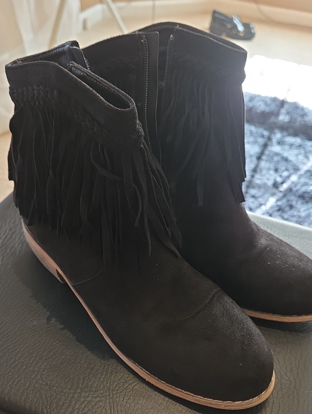 Women's Black Suede Fringe Ankle Boots